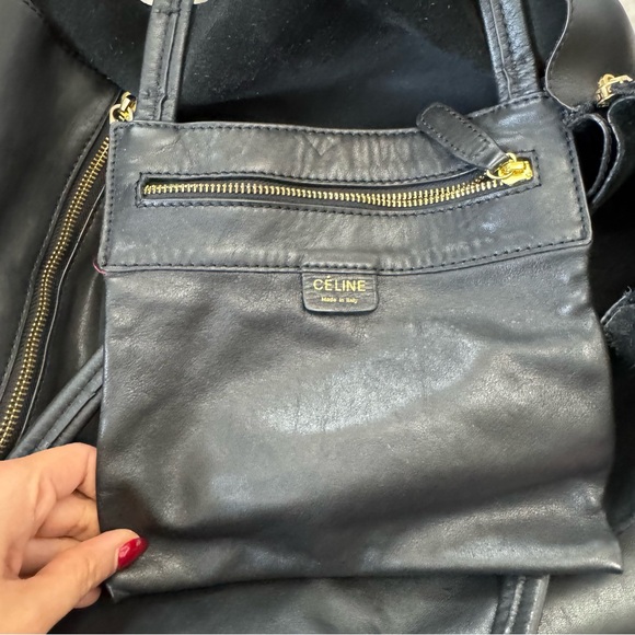 Celine Horizontal Zipper Gusset Cabas Black Lambskin Leather Totes Handbag - Picture 7 of 14